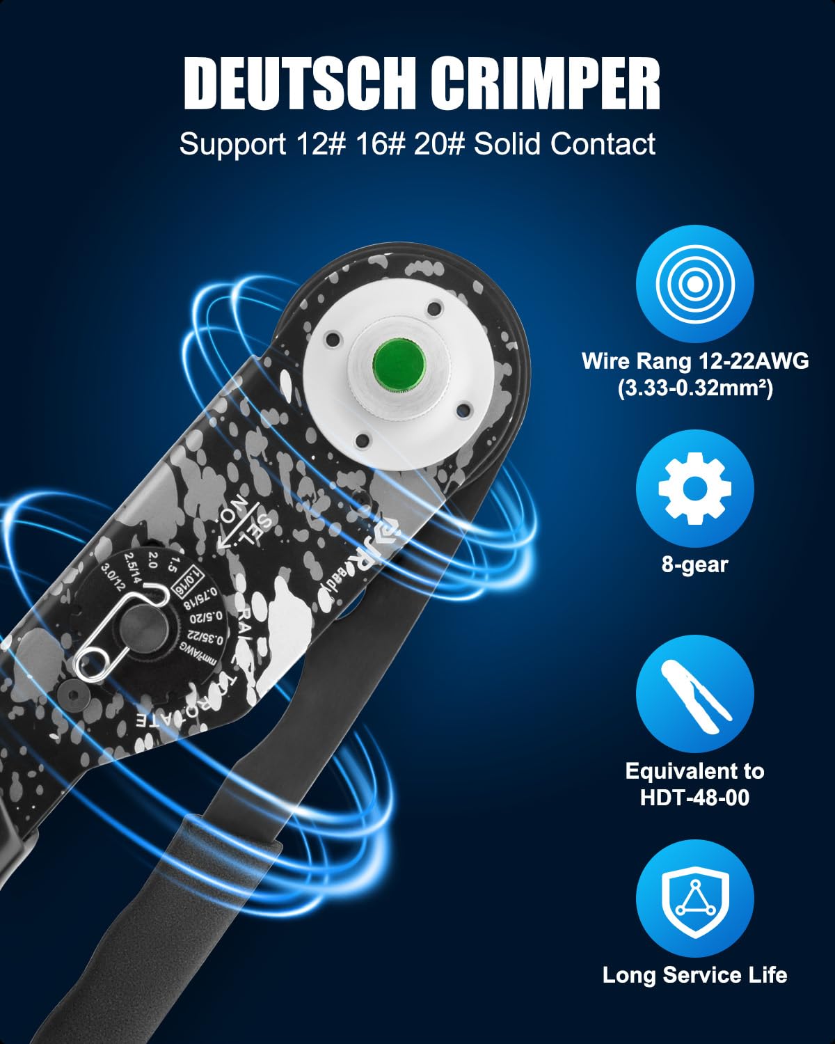 JRready DW5007-02 Deutsch Connector Kit, DT 2 3 4 6 8 12 Pin Automotive Electrical Connectors, Deutsch Crimping Tool 12-22AWG with Size 16 Solid Contacts, Connector Removal Tool, Seal Plugs