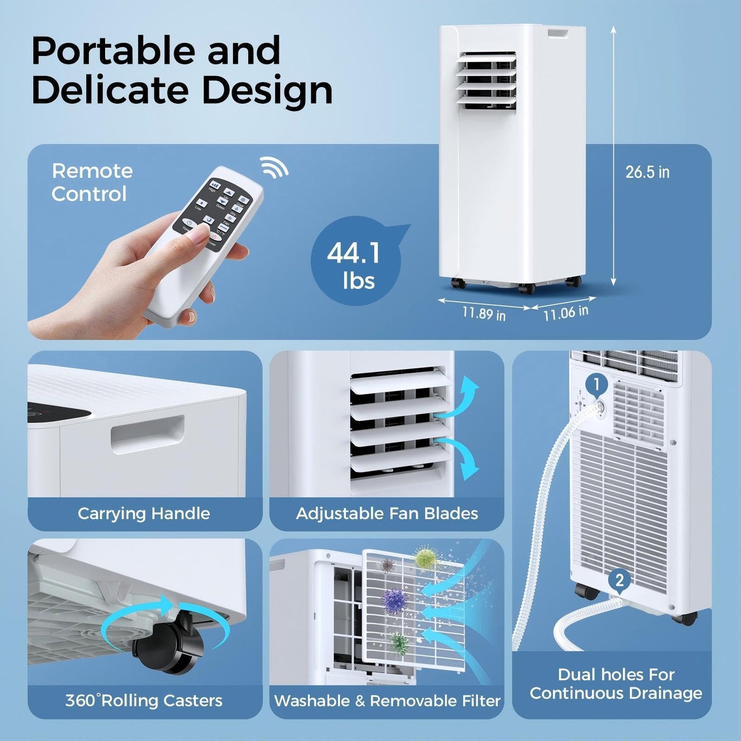 URBANITE 16000 BTU Portable Air Conditioner, Smart WiFi APP & Remote Control, 5-in-1 AC Unit Cools up to 750 Sq.Ft, 40dB Ultra Quiet Dehumidifier/Fan/Sleep Mode, Easy Installation for Bedroom & Office