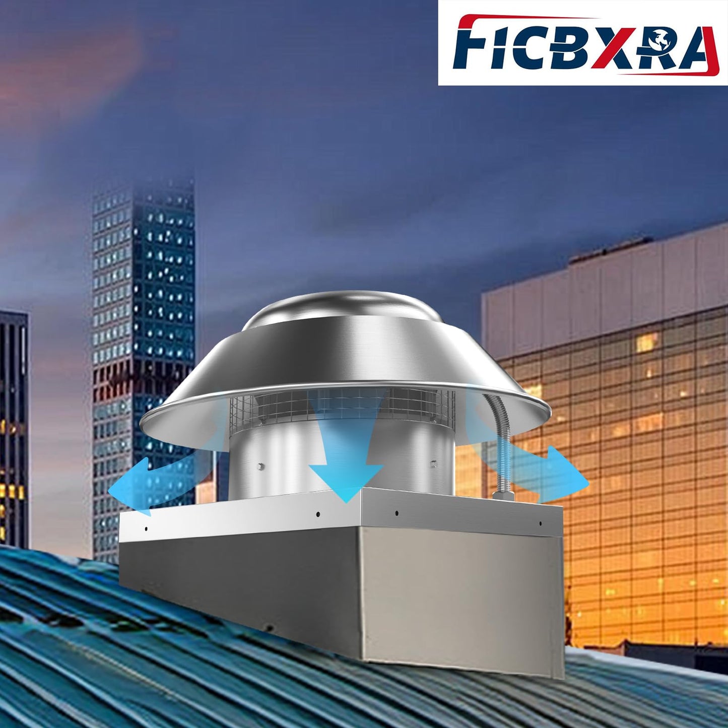 FICBXRA Roof Exhaust Fan Direct Drive Axial Downblast Exhaust Fan -26" Fan Base, 1/3 HP 115 Volt Single Phase Motor 2400 CFM