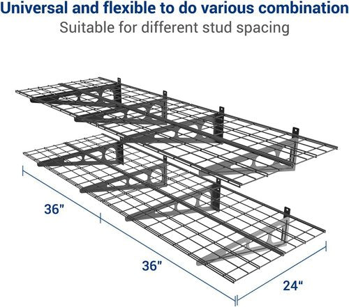 FLEXIMOUNTS Wall Shelf Garage Storage Rack - 2 Pack, Black, 2' x 6' for Maximum Organization