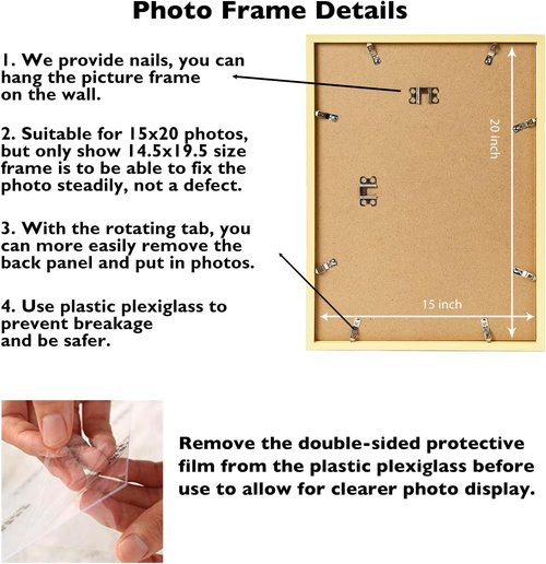 JCJMY 15x20 Picture Frame - Elegant Gold Design for Horizontal & Vertical Wall Display | 15 x 20 Inch