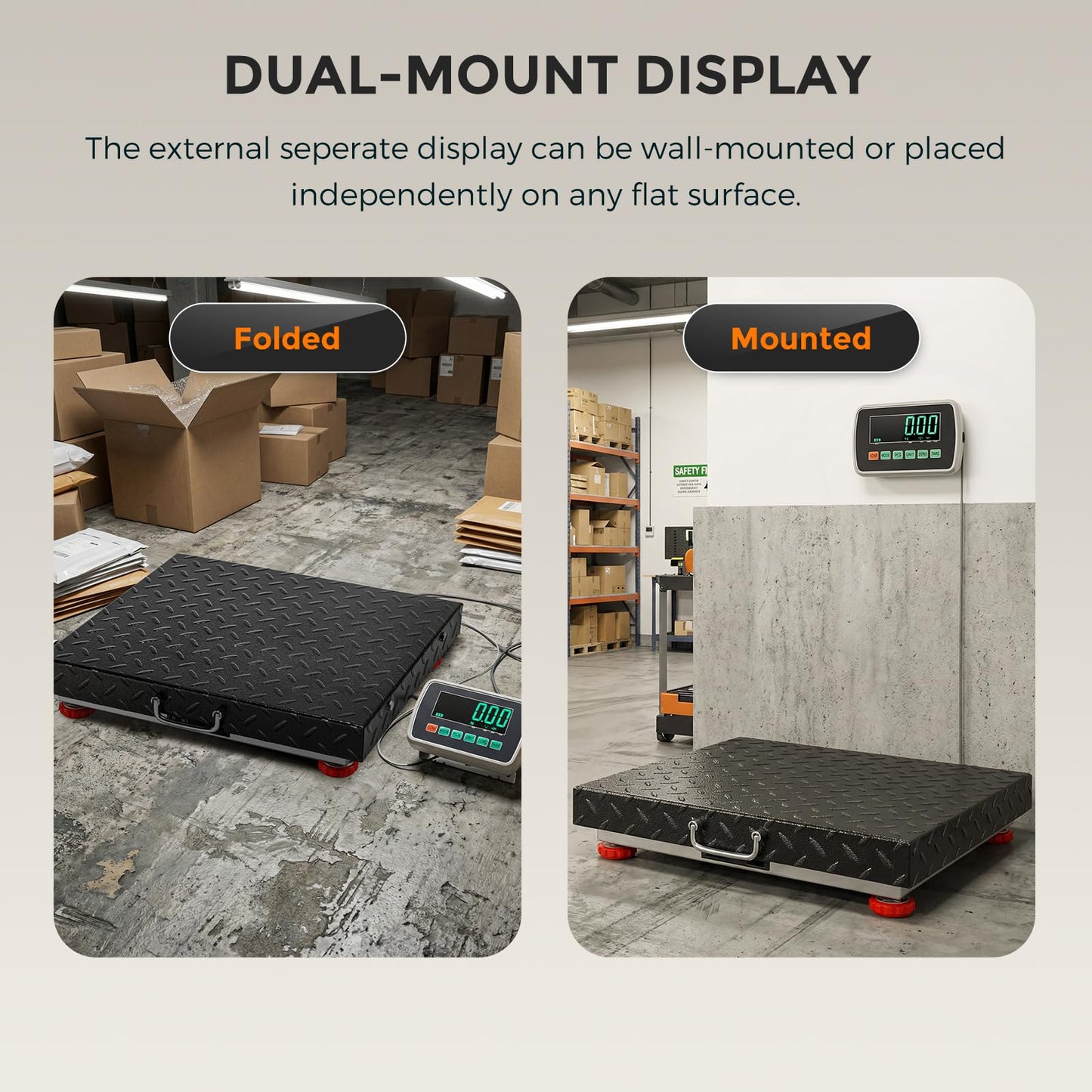 Bonvoisin Heavy Duty Floor Scale with 20.5” X 17.7” Large Stainless Steel Platform, 660LBs Industrial Bench Scale for Packages, Luggage, Suitcases, Boxes