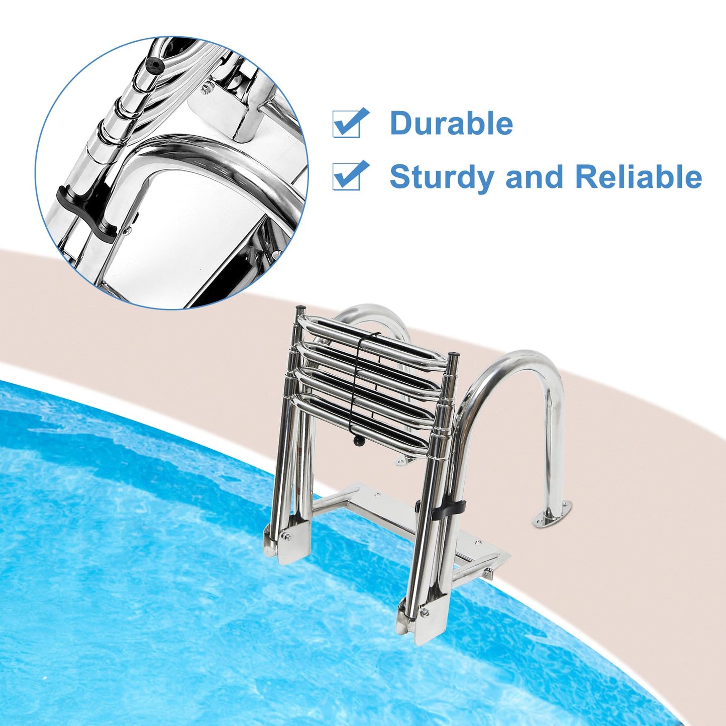 Amarine Made Dock Ladder, 4 Step Pontoon Boat Ladders, Stainless Steel Telescoping Boat Ladder, Marine Folding Ladder with Handrails, Dock Steps for Boats, Load Capacity-440lb