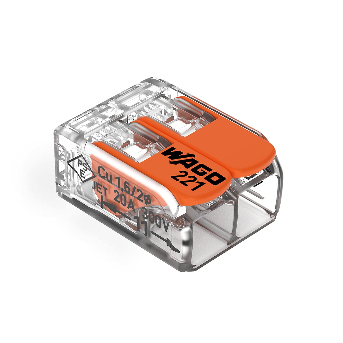 WAGO 221-412 Compact Lever-Nuts® Splicing Connectors, 2-Conductor, 24-12 AWG, Jar 550pcs