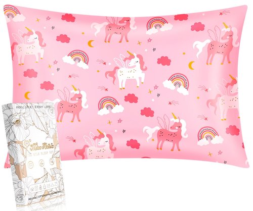 Miss Adola 1 Pack Kids Pillowcase - 30"x20" Queen Size Silk Pillowcase for Hair and Skin Silky Pillow Case Cute Cartoon Kawaii Fun for Girls Teens, Rainbow Unicorn