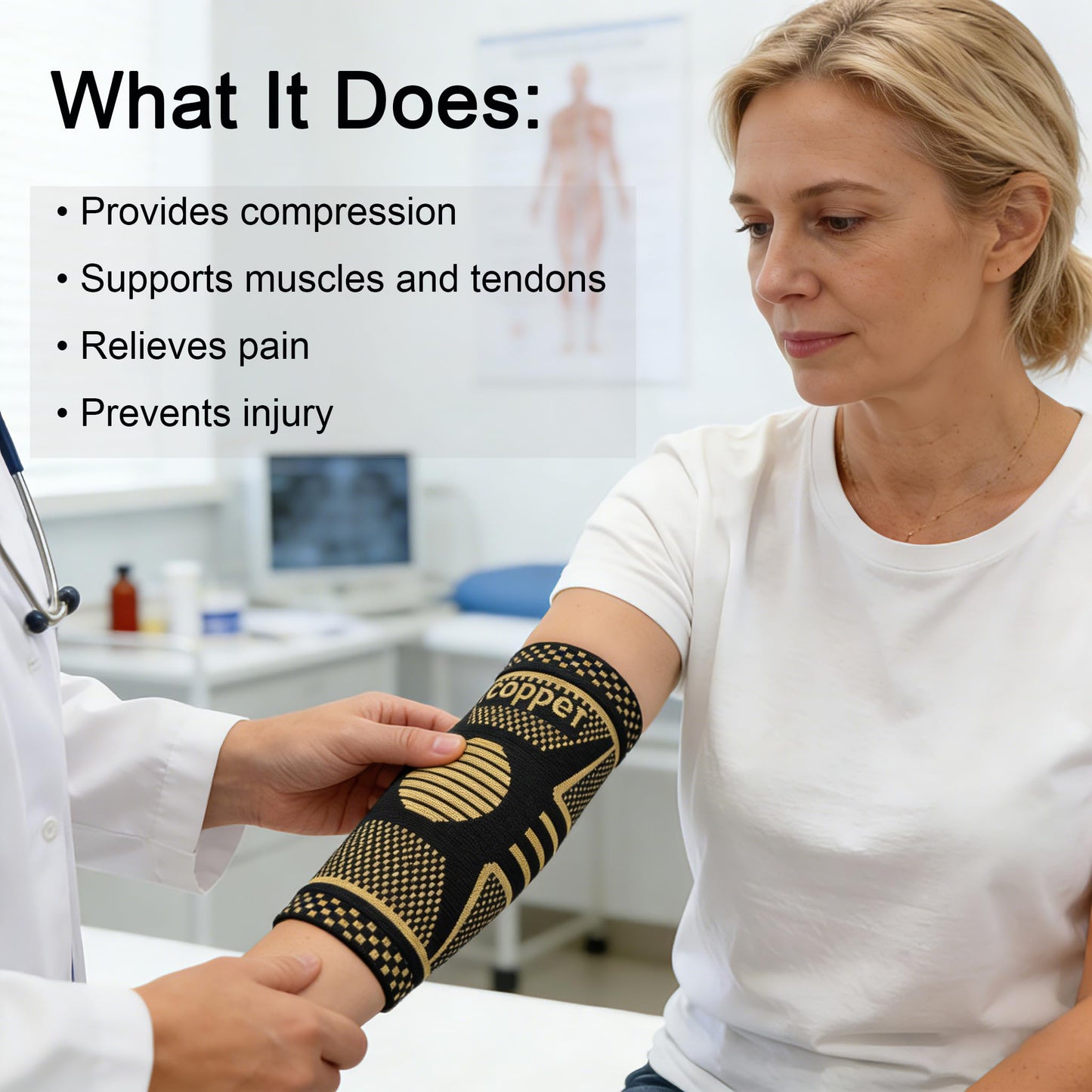 JIQUD Copper Elbow Compression Sleeve, Tennis Elbow Brace for Men and Women, 4-Way Stretch, Pain Relief, Recovery, Arthritis, Tendonitis, Bursitis (Black-Copper, Medium)