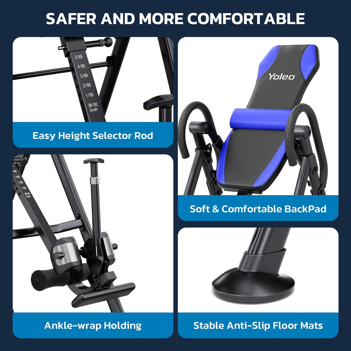 YOLEO Gravity Inversion Table for Back Pain Relief 2026 New Inversion Table w/Lumbar Support Easy to Assemble Back Stretcher Machine 300 lbs (Grayish Blue)