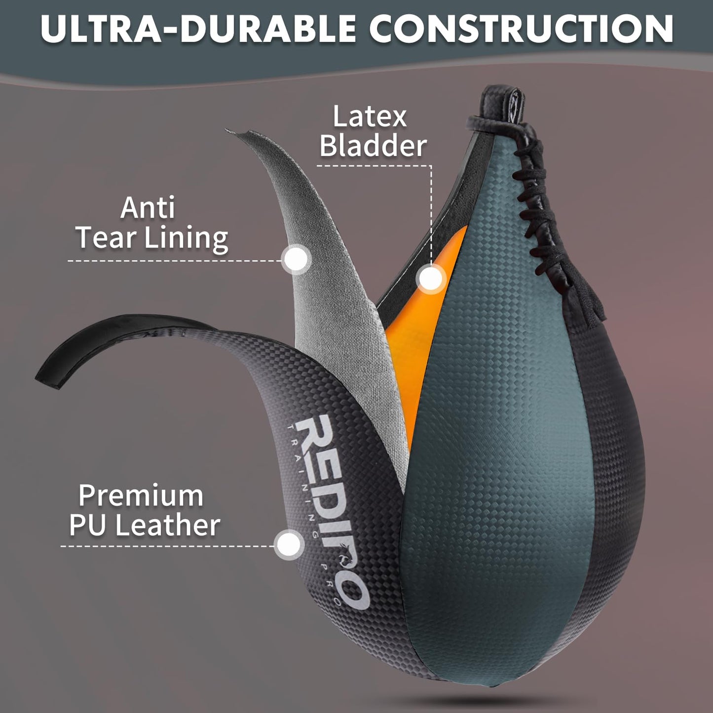Redipo Boxing Speed Bag - PU Leather Speed Punching Bag for Boxing, MMA Training Speed Ball Reflex Ball Boxing Equipment, Punching Bag Workout Kicking Training Home Gym Exercise Speed Ball (Grey)