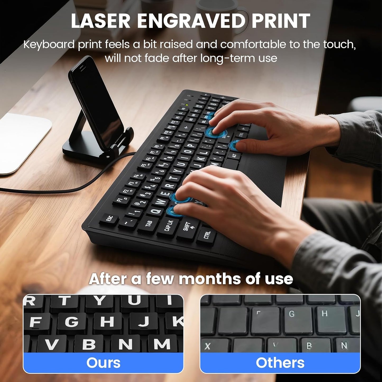 MIKUSO Cover,104 Large Print Keyboard for Seniors,Big Key Low Vision Keyboard with Wrist Rest & Included Dust Key