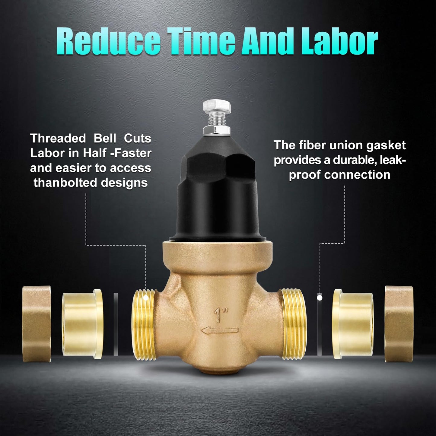 NR3XLDU 1" Brass Pressure Reducing Valve With Double Union FNPT Connection, Built-In Stainless Steel Filter, Primarily Used In Residential Settings And Public Entrances