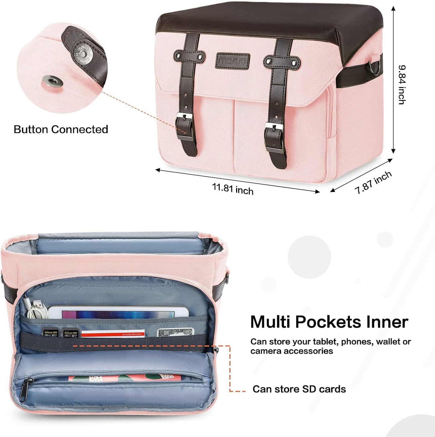 MOSISO Camera Case Crossbody Shoulder Messenger Bag, DSLR/SLR/Mirrorless Photography Vintage PU Leather Flap Gadget Bag