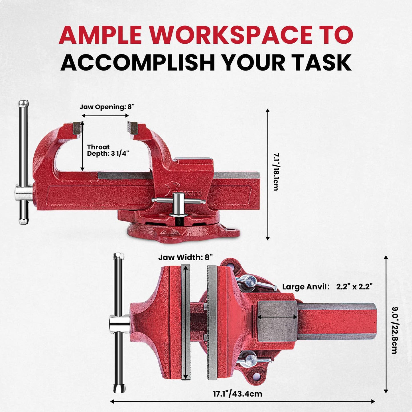 Forward 1308 8 Inch Home Vise Ductile Iron 8" Bench Vise Homeowner's Vice with Anvil and Swivel Base