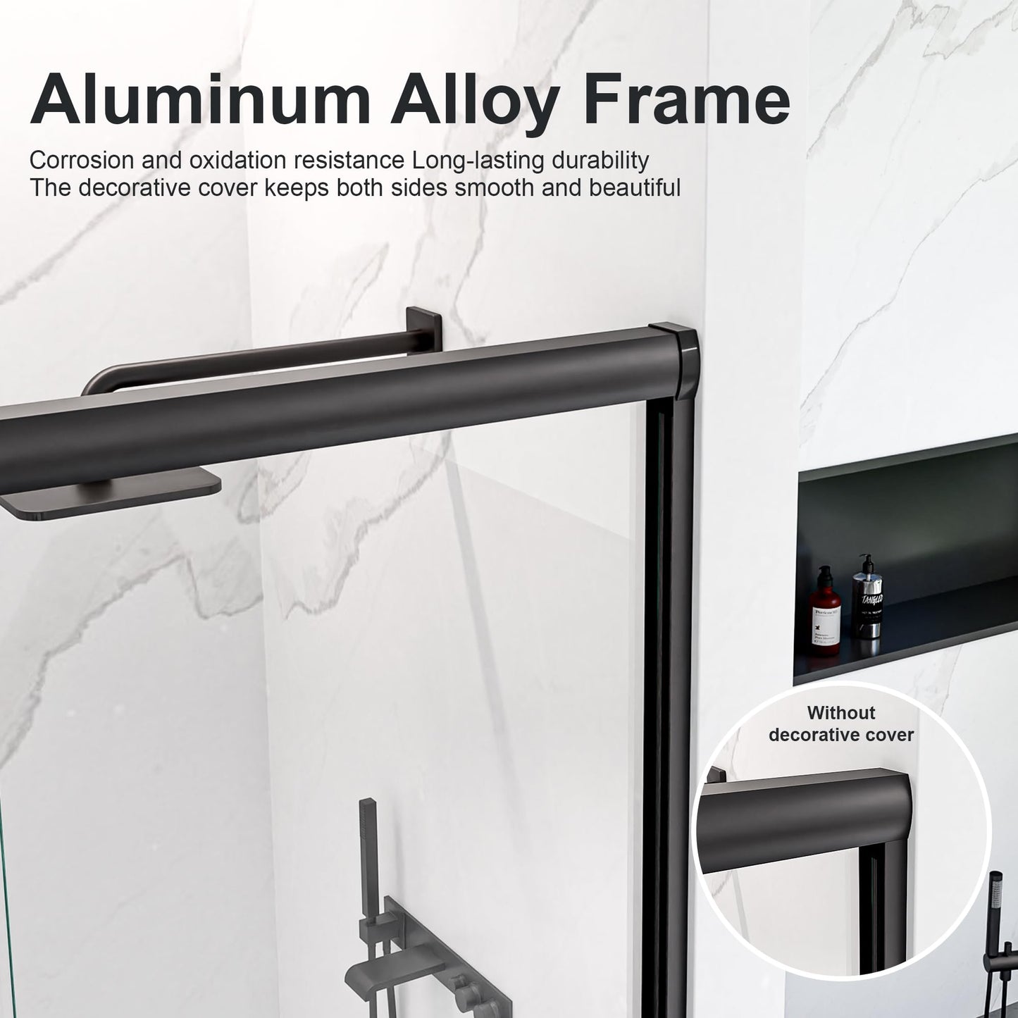 44-48" W x 72" Shower Door, Semi-Frameless Double Sliding Glass Shower Door, 1/4 inch Clear Tempered Glass Door for Walk-in Shower Matte Black