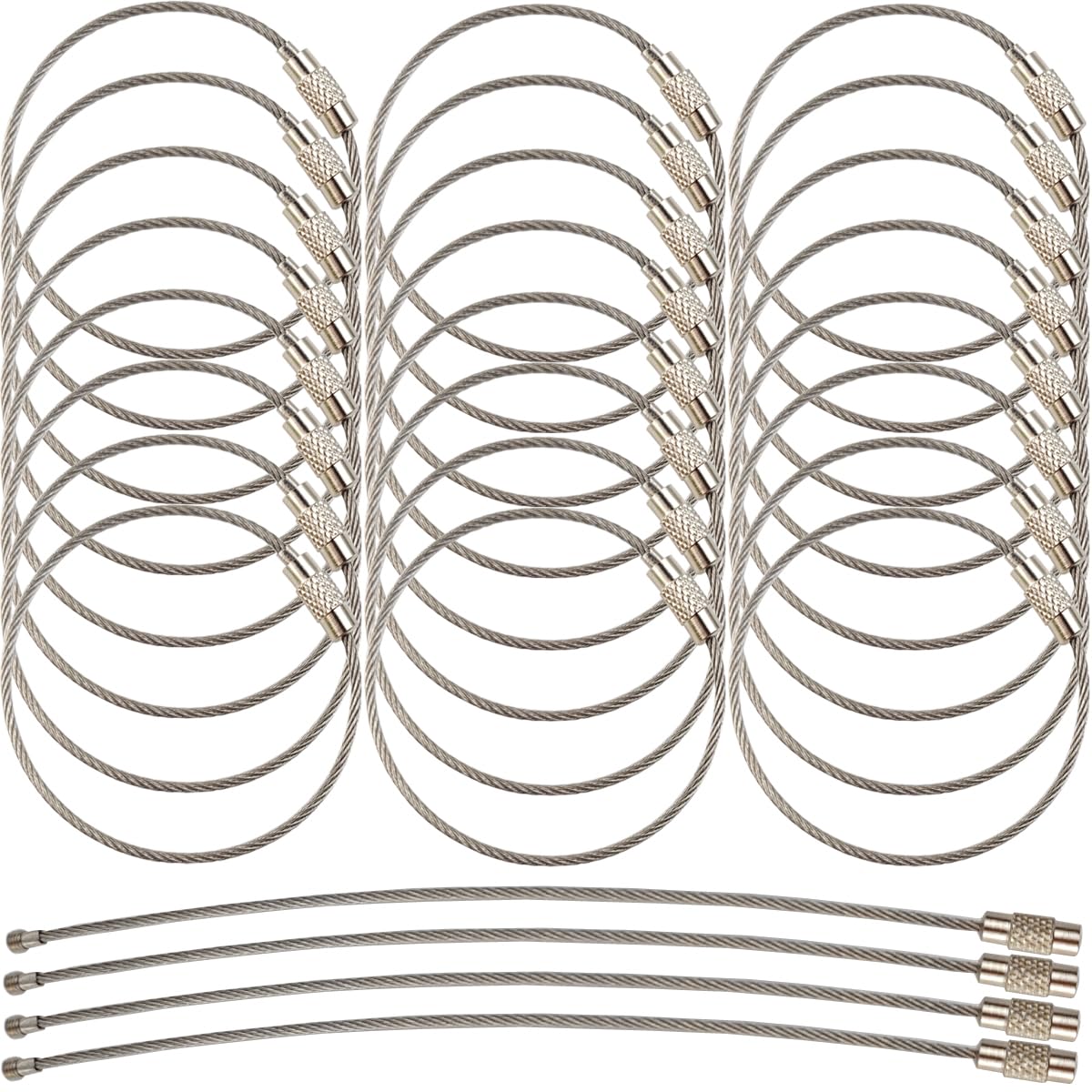ROYHOO 50PCS Stainless Steel Wire Keychains Cable, Key Rings, Heavy Duty Luggage Tags Loops Tag Keepers 1.5mm Twist Barrel (Cable Length: 5.9 inches)