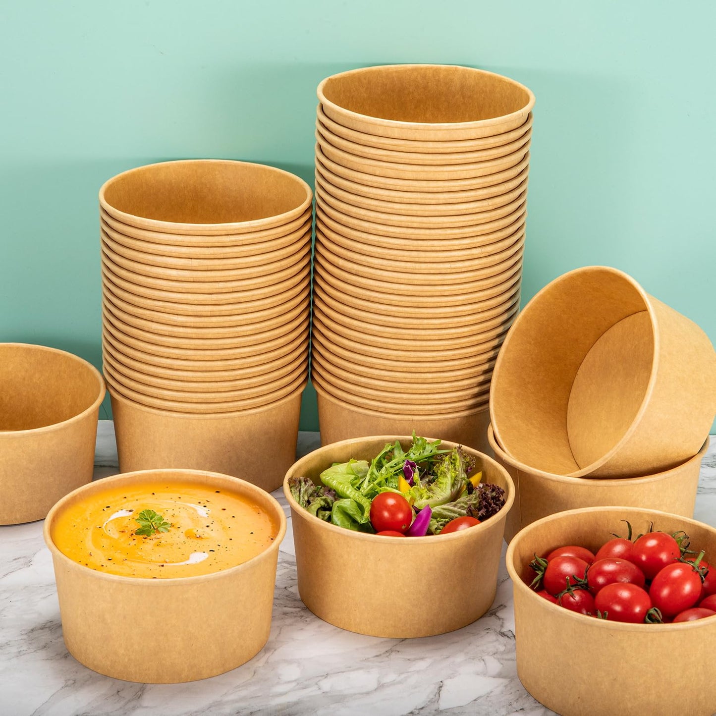 Enjamyo 30 Oz Large Paper Bowls,80Pcs Disposable Soup Bowls Bulk,Kraft Paper Salad Bowl without Lids,Disposable Serving Bowl for Soup,Hot/Cold Food,Salad,Ice cream,Dessert