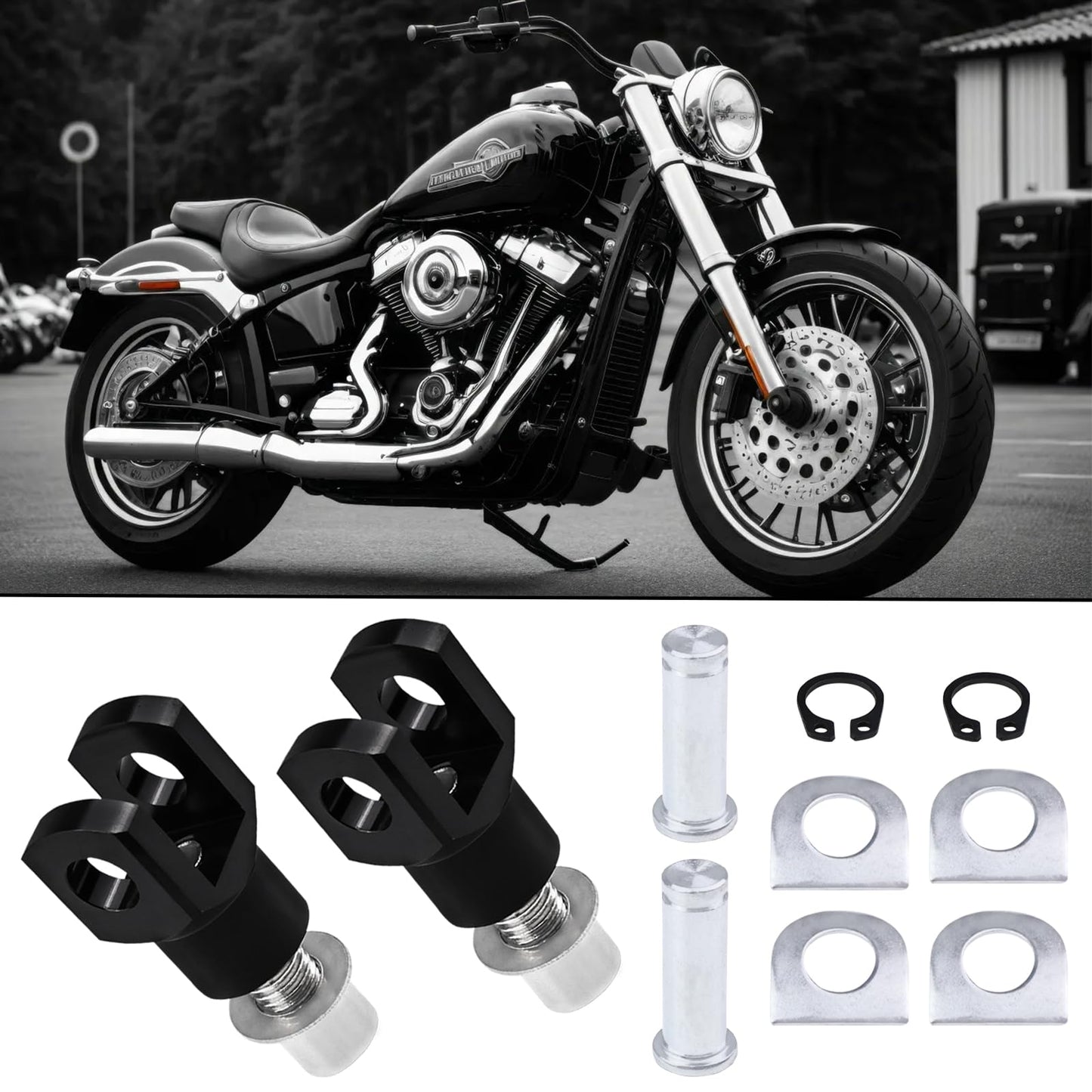 Motorcycle Foot Pegs Supports Mount Footrest Mounting Clevis Hardware Kit Left and Right Passenger Footrest Compatible with Softail FXST Low Rider Sport Glide Dyna FXR FX (Black)