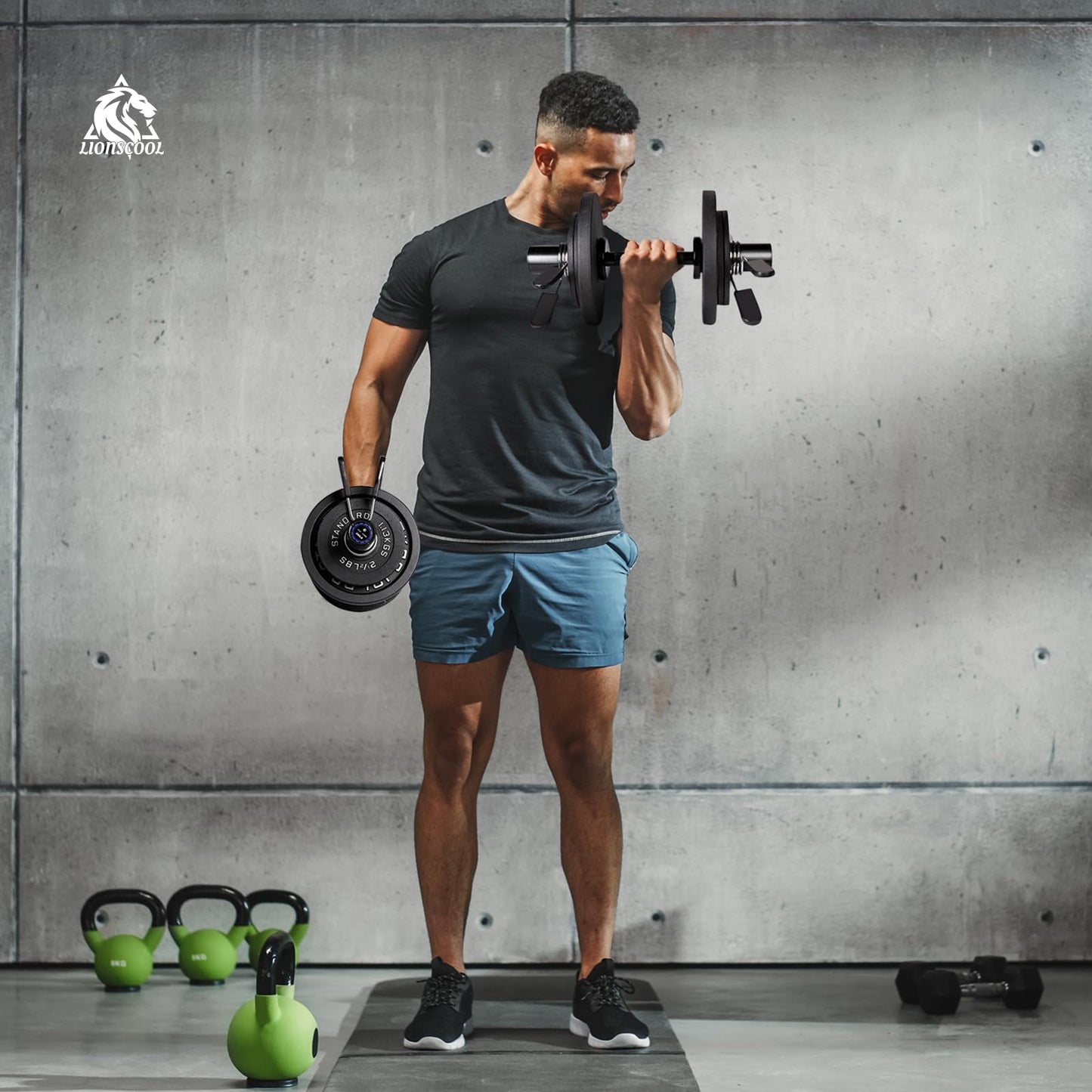 LIONSCOOL 16" Olympic Dumbbell Handles, Loadable Dumbbells Bar for Strength Training, Compatible with 2''Standard Plates, Includes 2 Pair of Spring Collars