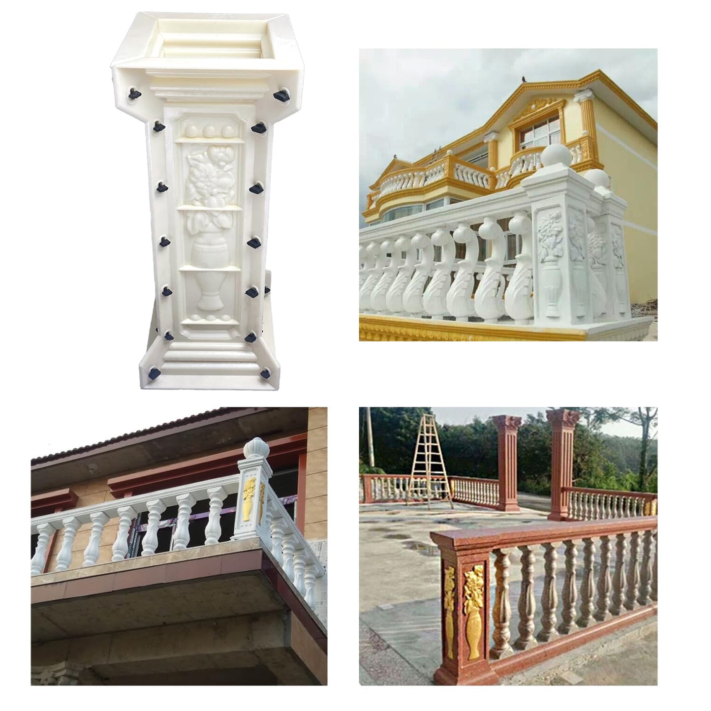 DIYUNIMOULD Concrete Balcony Mold, 26.78 Inches Balcony Spacing Column Mold for Garden Park Balcony Decoration (Chrysanthemum), White