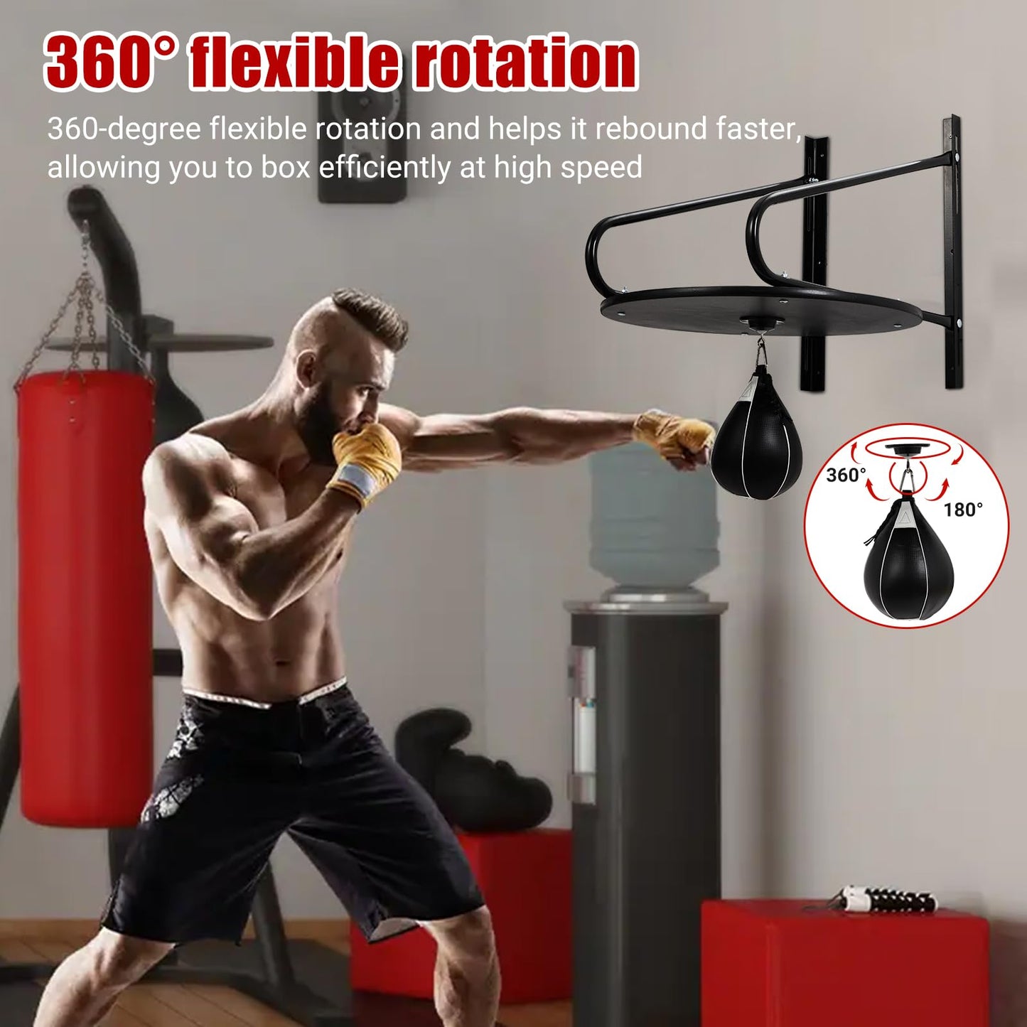 Heavy-Duty Adjustable Speed Bag Platform, 24-Inch Wall Mount Boxing Kit with 360° Swivel for Professional Home Gym Training