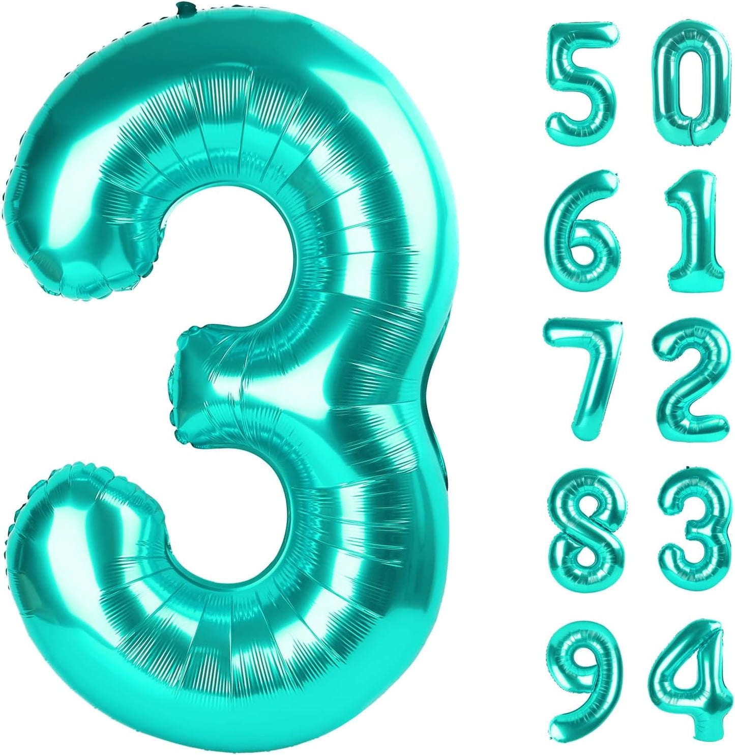 Teal Blue Number 3 Balloon - 40 Inch Birthday Decoration for Kids & Women Parties
