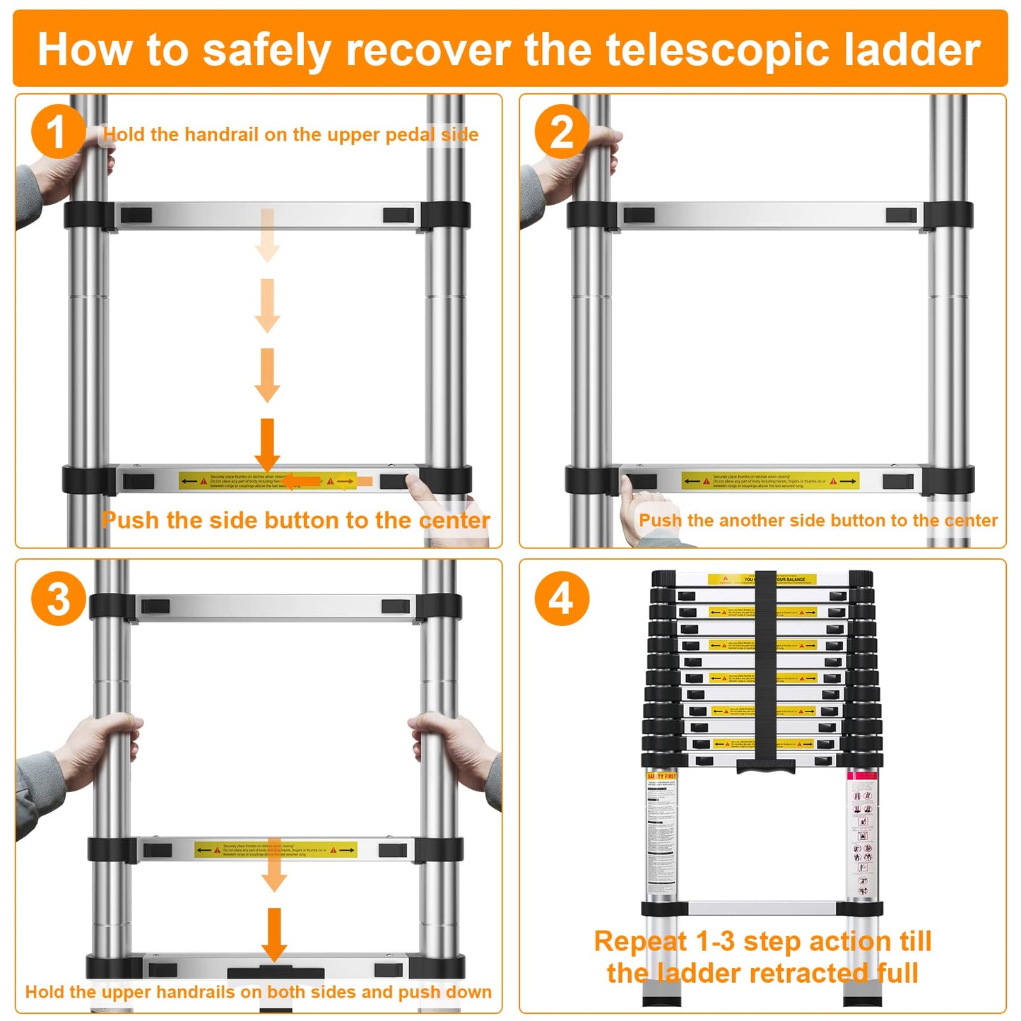MGENLONG 12.5FT Telescoping Ladder- Multi-Purpose Aluminum Extension Ladder Adjustable Compact Ladder for Household, RV, Outdoor, 330lbs Max Capacity