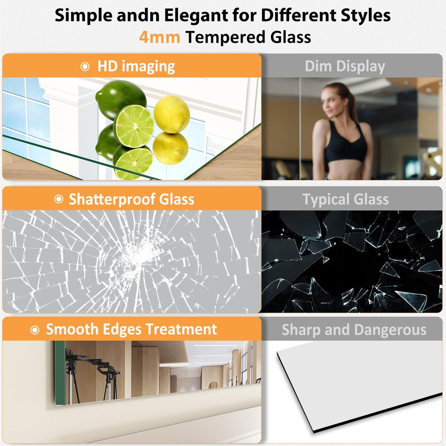 STAWDY Home Gym Mirror, 48X24 Inch - 2PCS Large Frameless Tempered Glass Full Body Wall Mounted Mirror for Yoga, Exercise, Dance Studio