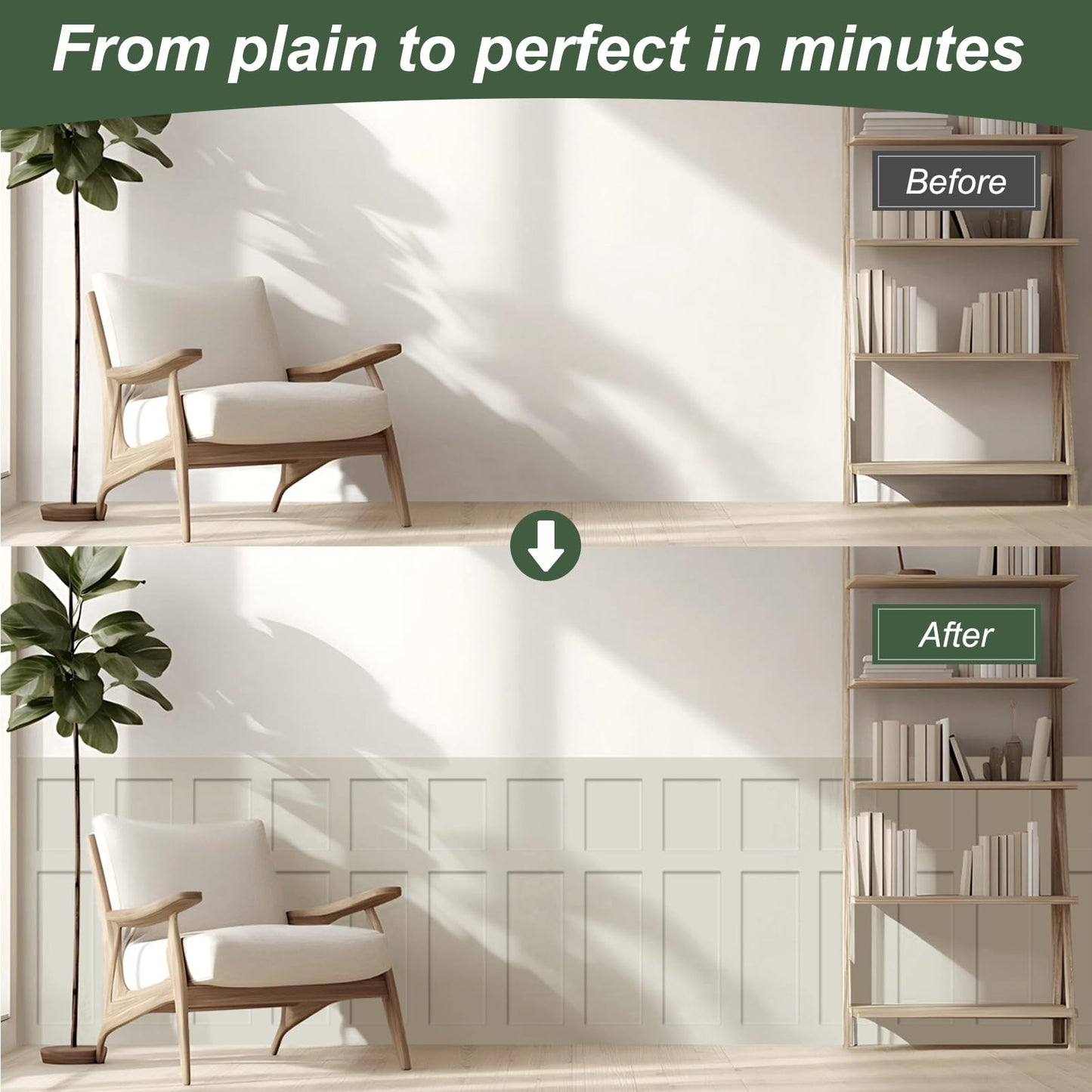 LONGKING Premade Board and Batten Wainscoting Kit, MDF Paintable Accent Wall Panels with Edge Trim, Pre-Cut Ready to Assemble Moulding for Interior Home Decor, Covers 93.93 x 56 in.