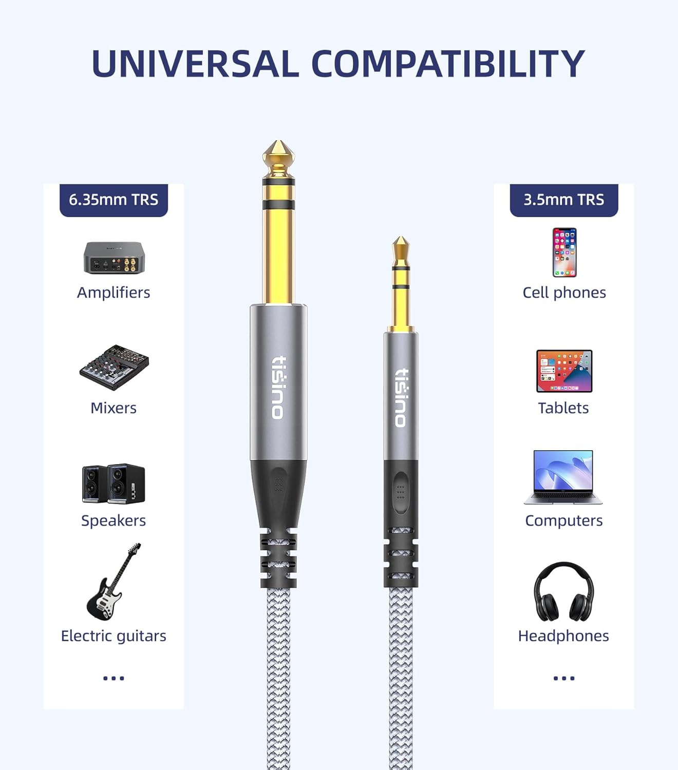 1/8 1/4 3.5mm 1/4 Amplifiers-10 Tisino to Stereo Cable, to Adapter Aux Cord Stereo Audio Cable for Guitar, Keyboard
