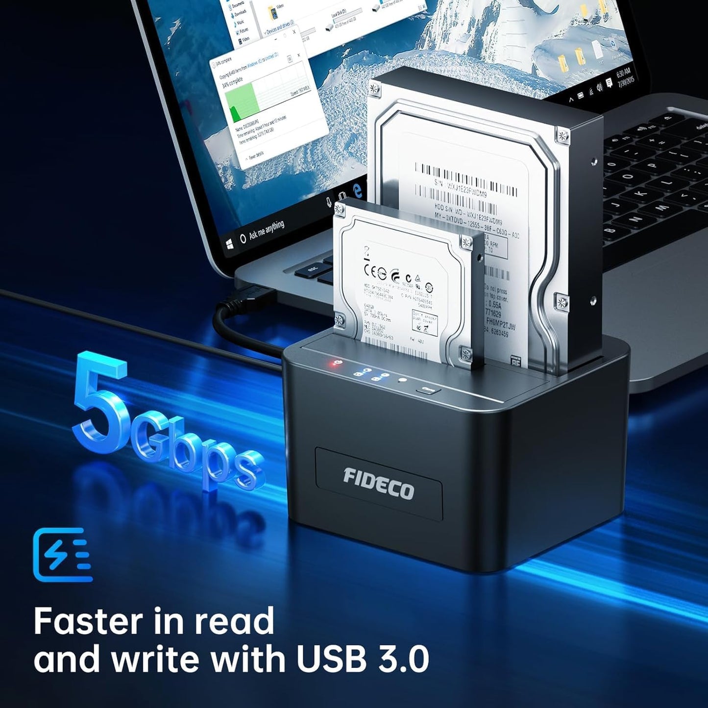 FIDECO 2.5 3.5 inch 3.0 External Hard Drive Docking Station, Hard Drive Dock for and SATA HDD SSD, HDD Docking Station