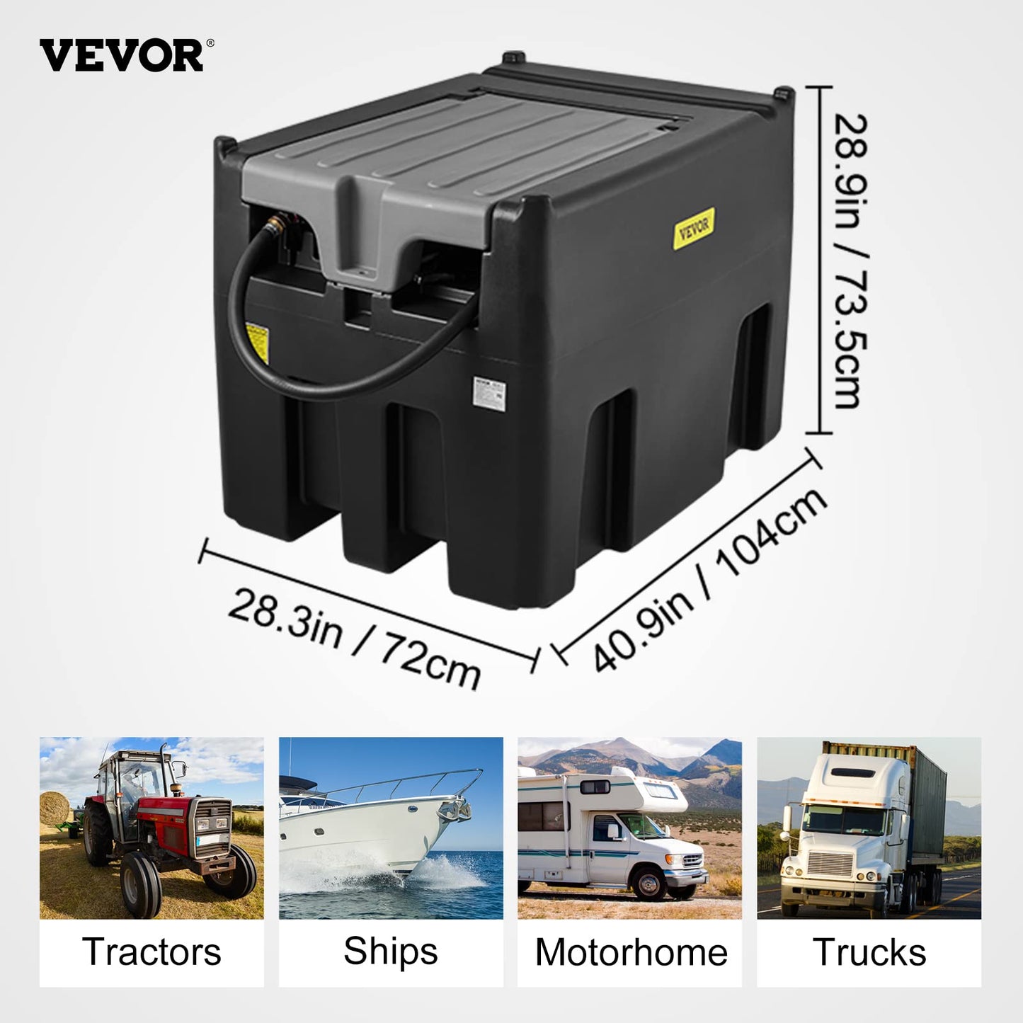 VEVOR Portable Diesel Tank, 116 Gallon Capacity & 10 GPM Flow Rate, Diesel Fuel with 12V Electric Transfer Pump and 13.1ft Rubber Hose, PE Transfer Tank for Easy Fuel Transportation, Black