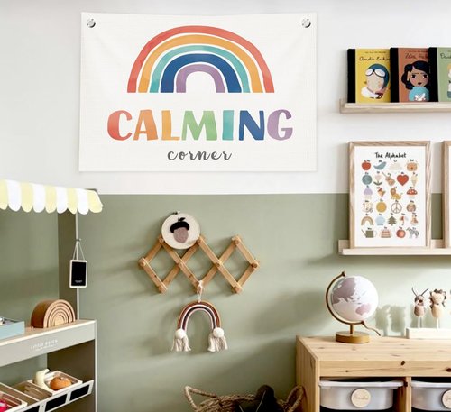 ICEWHITEY Calming Corner Wall Decor for Classroom,Calm Down Corner Supplies,Boho Classroom Rainbow Calming Corner Must Haves Canvas Banner Flags for HomeSchool Library Kindergarten Kids Room,30x20 Inch