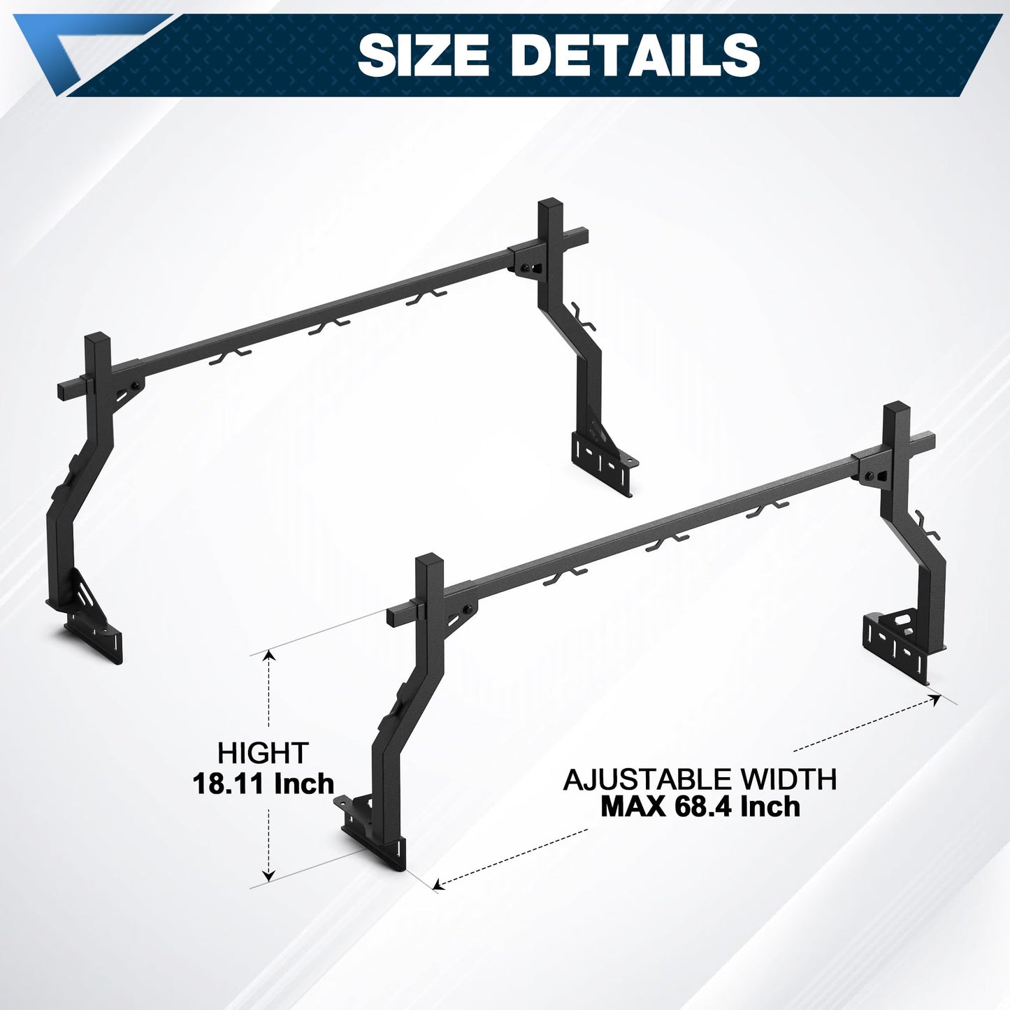 Ladder Rack for Truck Bed, Adjustable 46"-71" Width Heavy-Duty Truck Rack with E-Coating & Powder-Coated Finish, 1000LBS Capacity, No-Drilling Universal Fit for Kayaks Canoes Ladders Camping Gear