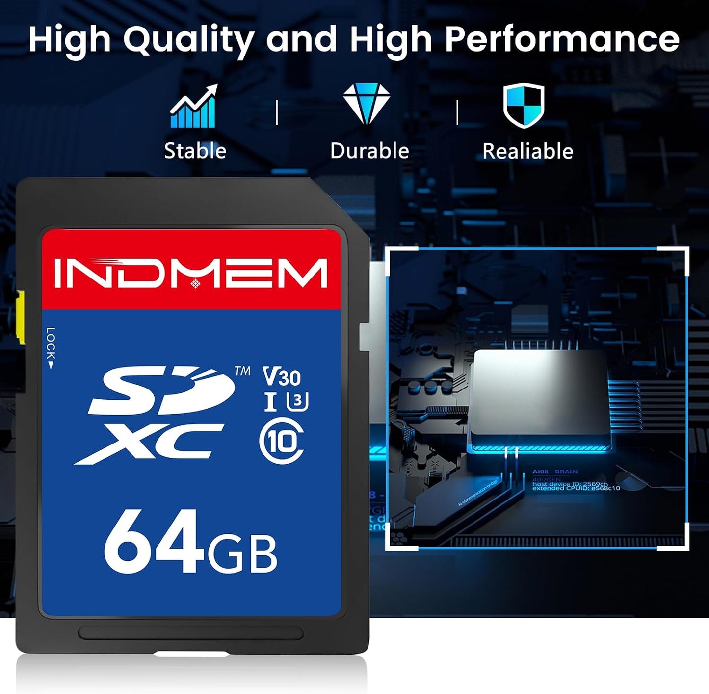 elecacc 64GB 90M/S, C10/U3/V30, 4K 64GB(1pc) SD Card, High Speed up to SDXC UHS-I Memory Cards, Full HD & Video