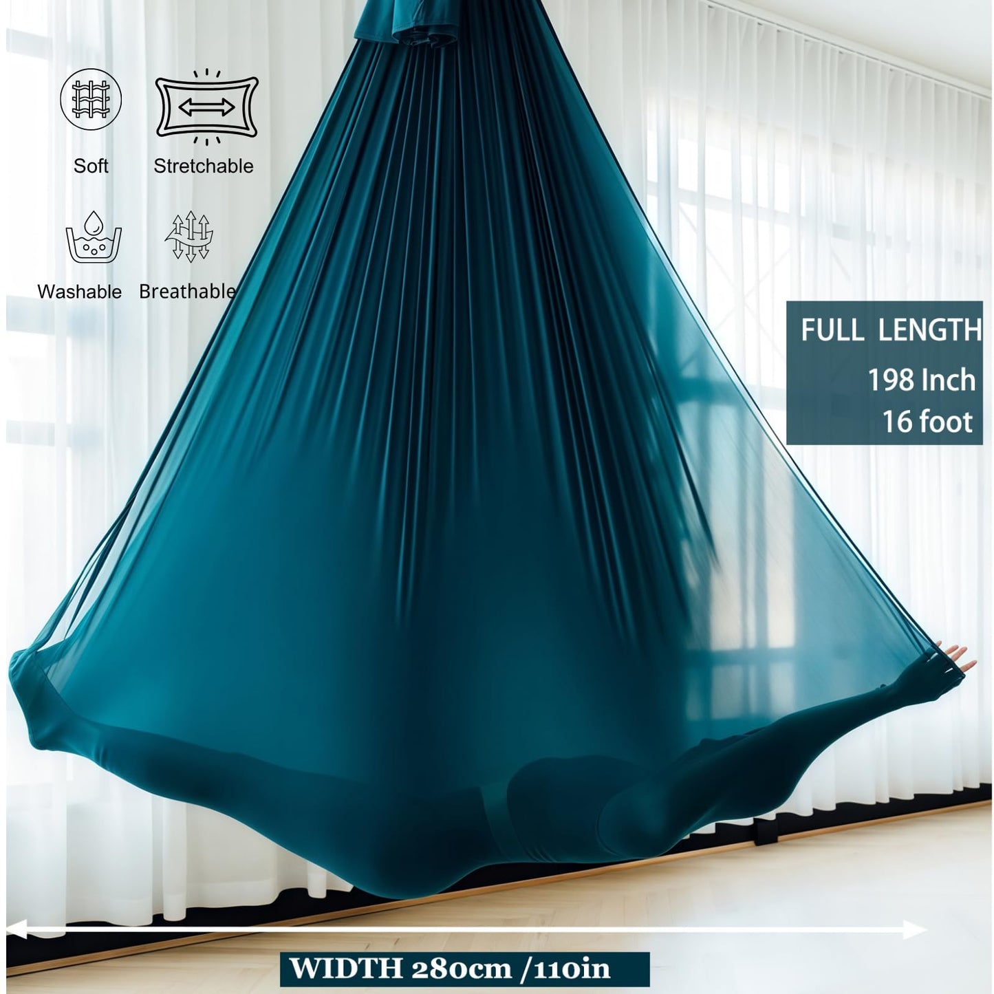 F.Life Aerial Yoga Hammock kit Include Daisy Chain,Carabiner and Pose Guide (Blackish Green)