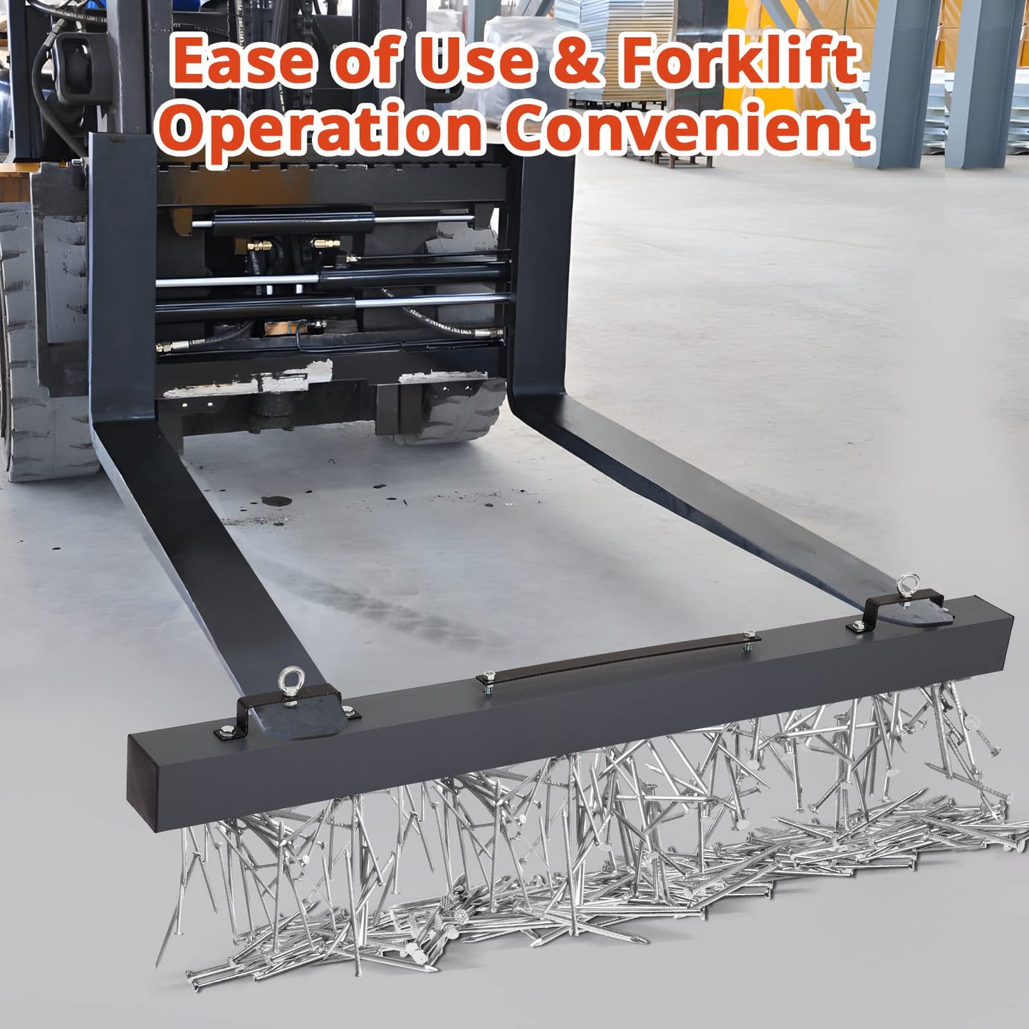 Garvee Magnetic Sweeper 48'' Hanging Magnet Sweeper 120 LBS Magnetic Forklift Sweeper Industrial Magnets for Picking Up Nails, Bolts, Iron Chips Steel Material Magnet Accessories (48 Inch)