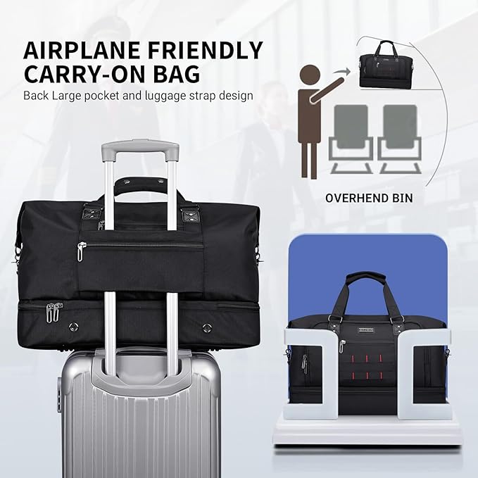WITZMAN Travel Duffle Bags for Men Weekender Bags with Toiletry Bag Sets Carry On Overnight Bag 55L （B696 Black）