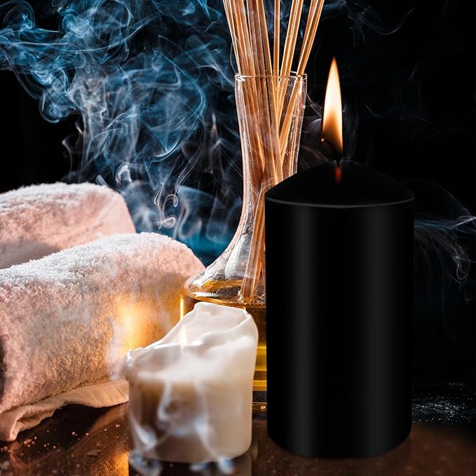 Pillar Candles 3 x 4, 6, and 8 inches, Large Handmade Candles Set of 3, Black Decorative Candles for Wedding, Home Decoration, Dinner, Church