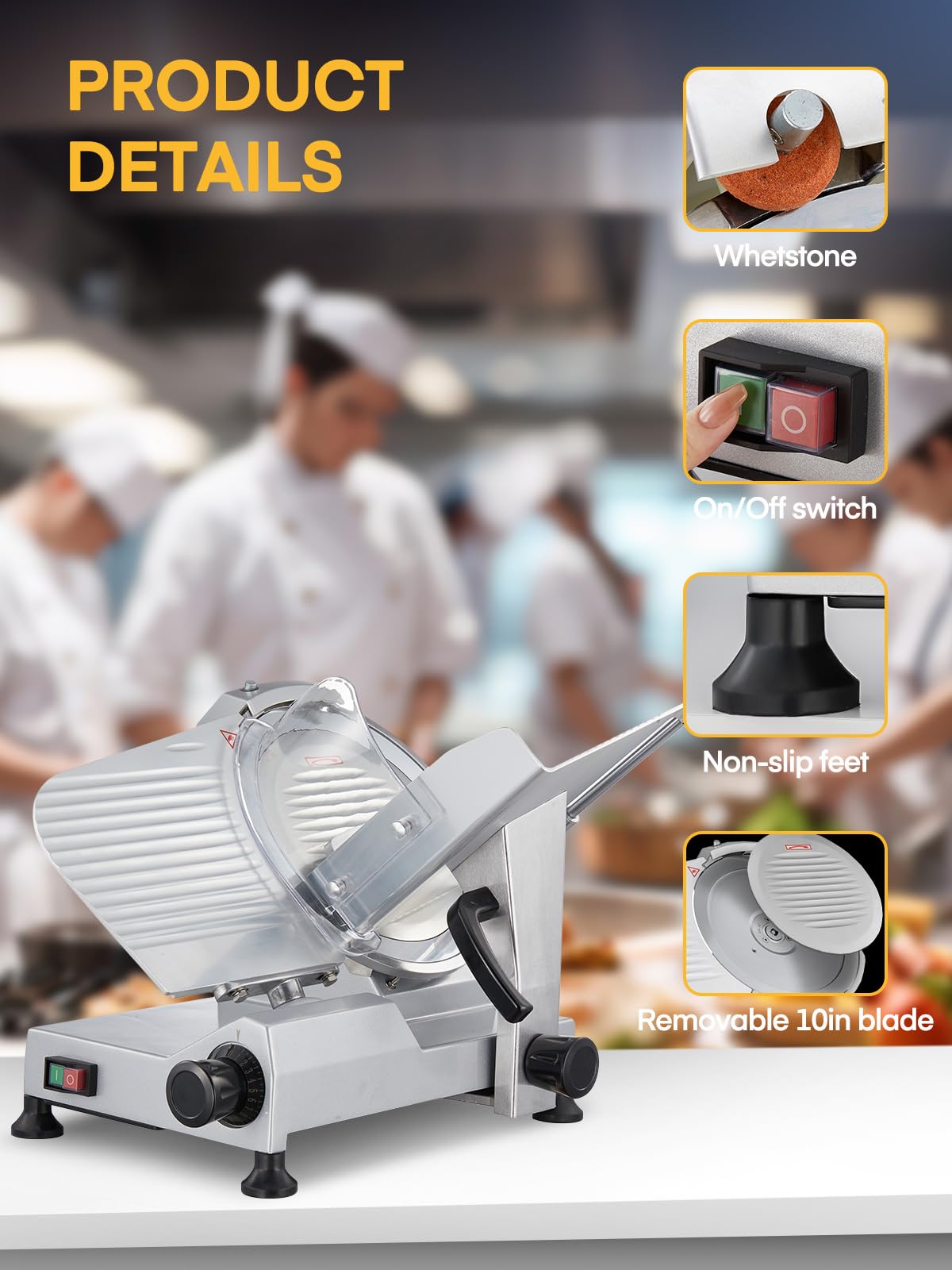 Meat Slicer Commercial 370W, 12 inch Electric Food Deli Slicer, 120 Pcs/Min Premium Chromium-plated Steel Blade, Semi-Auto Meat Slicer for Home Use