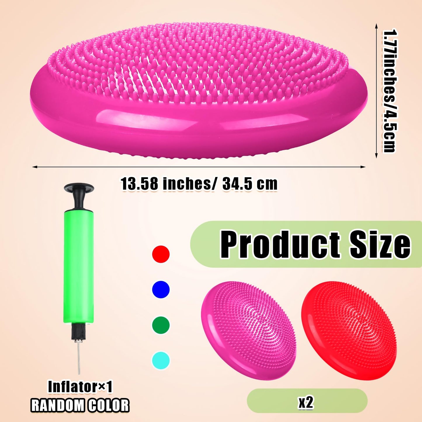 Silipull 2 Pcs Wiggle Seat Inflated Wobble Cushion Flexible Balance Disc with Air Pump for Core Stability Strengthening Improving Posture Physical Exercise(Red and Rose Red)