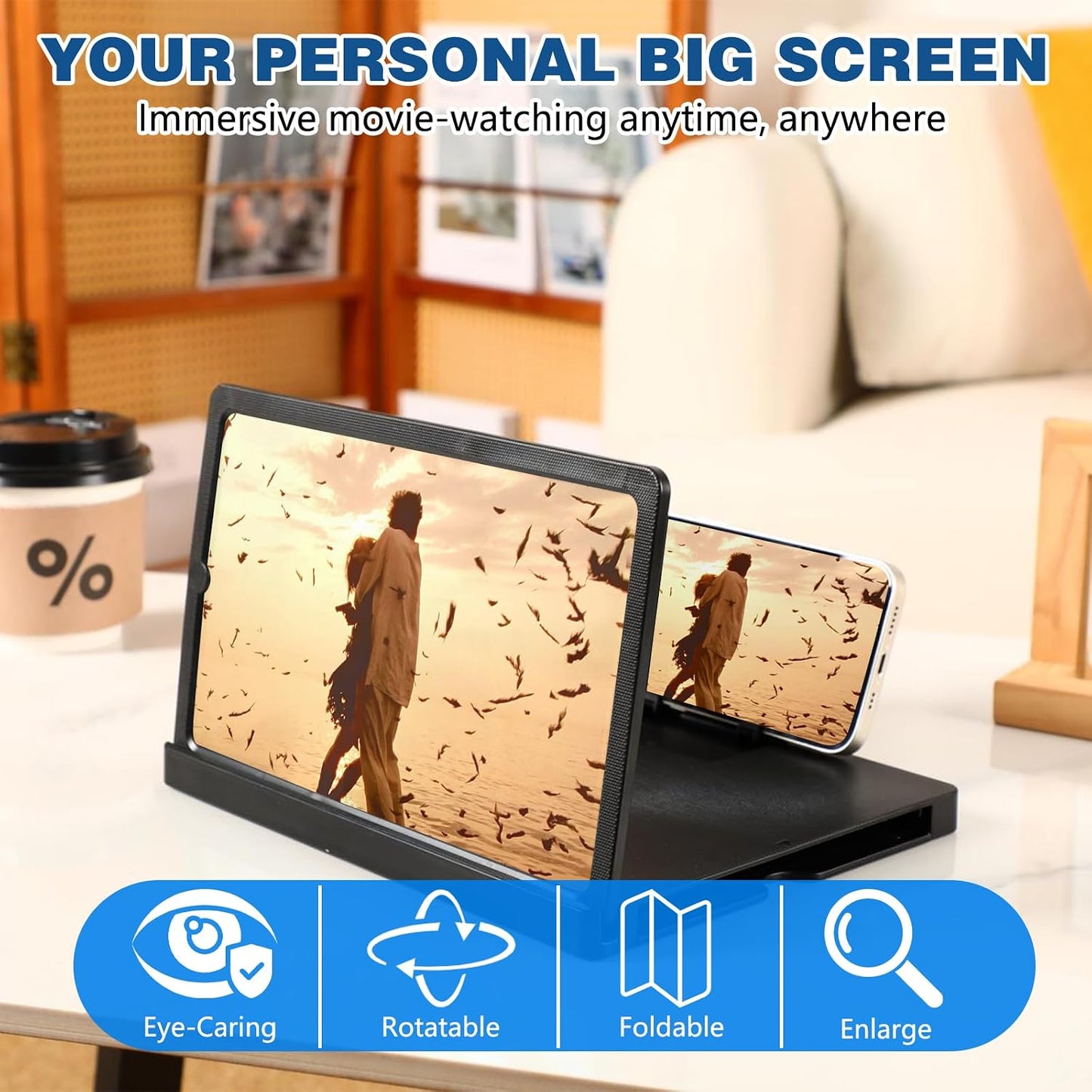 3D (12-Inch) Screen Magnifier for Cell Phone, HD Screen Magnifier Projector Screen Enlarger for Movies, Videos