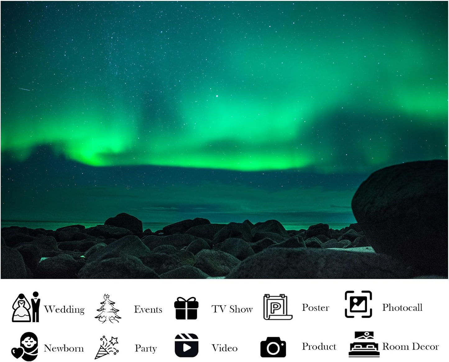 LidyMini 10x8ft Fabric Green Northern Lights Backdrop Magical Aurora Borealis Photography Background for Night Sky