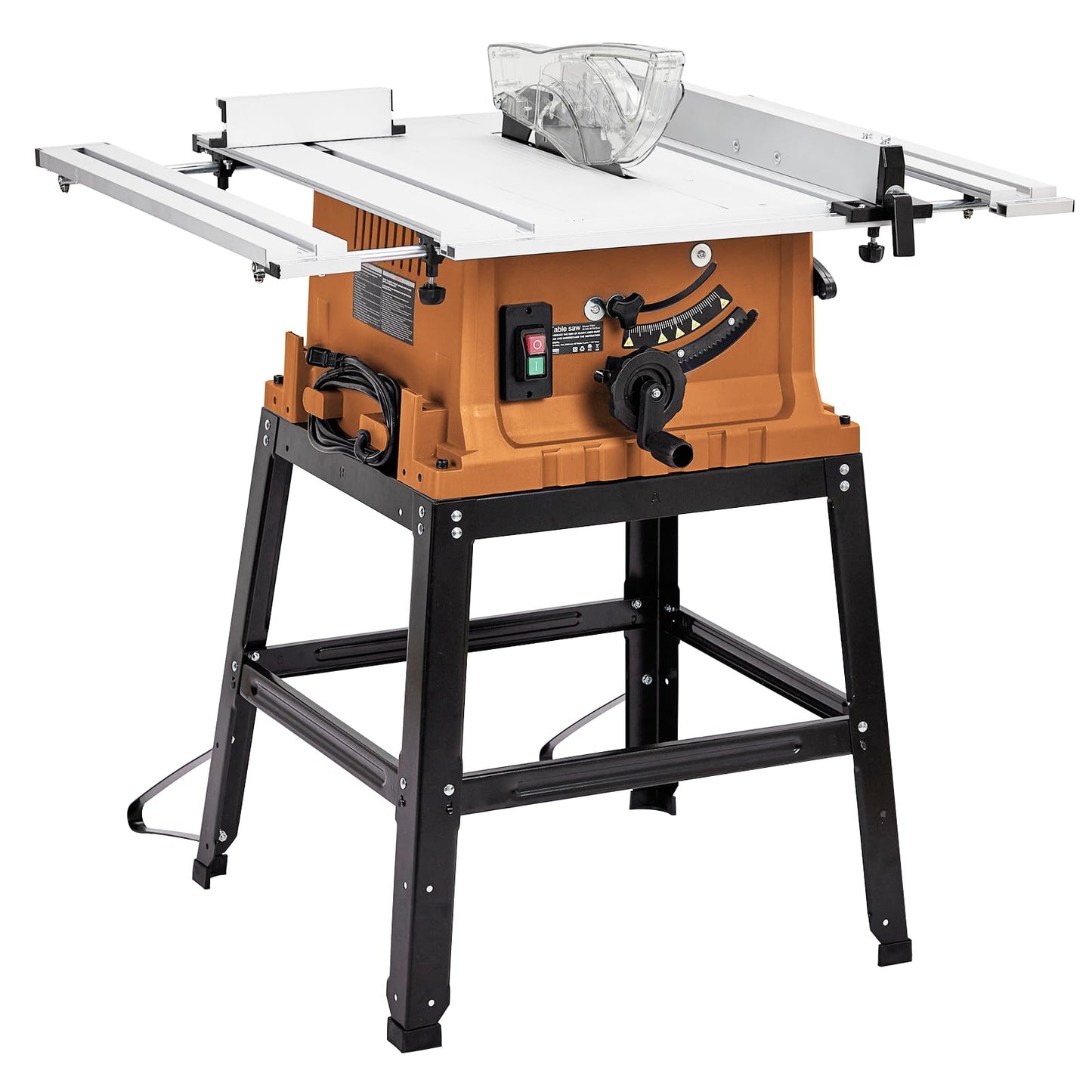 Table Saw, 10 Inch 15A Multifunctional Saw With Stand & Push Stick, 90° Cross Cut & 0-45° Bevel Cut, 5000RPM, Adjustable Blade Height for Woodworking, Orange
