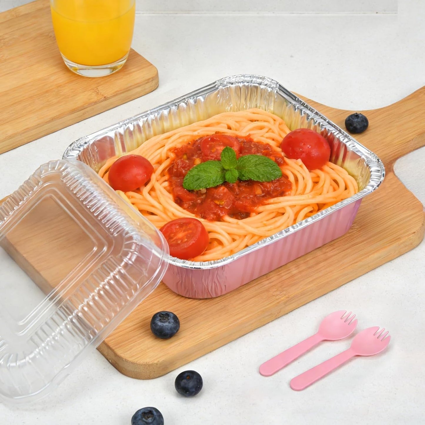 Regine Switzerland 35-Pack Pink 8x8 Inch Disposable Aluminum Pans - Includes Lids, Stickers & Spoons for Parties