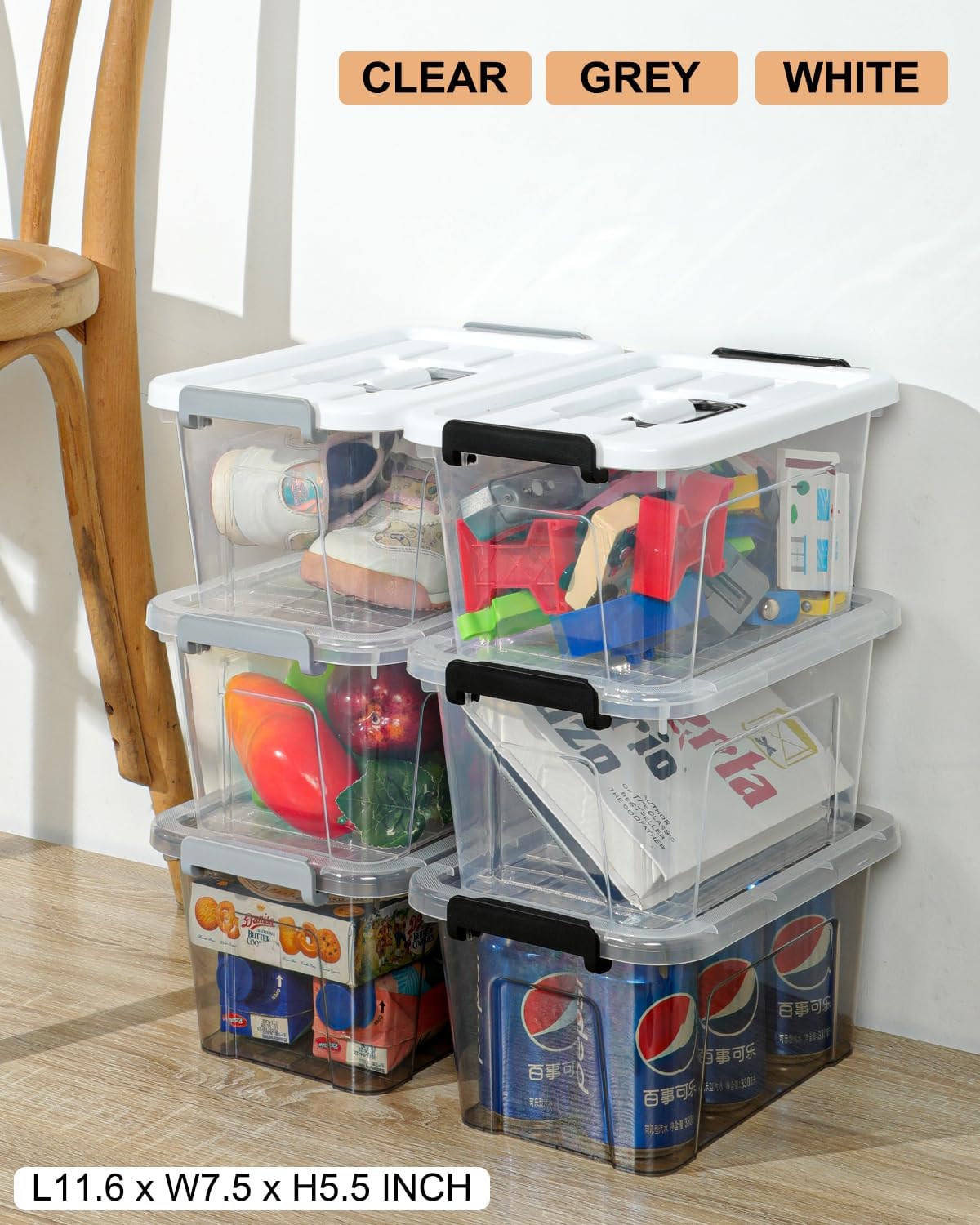 NUMIFUN Plastic Storage Bins - 7 Quart Stackable Organizer with Lids & Buckle-Up Latches | 6 Pack for Home & Office