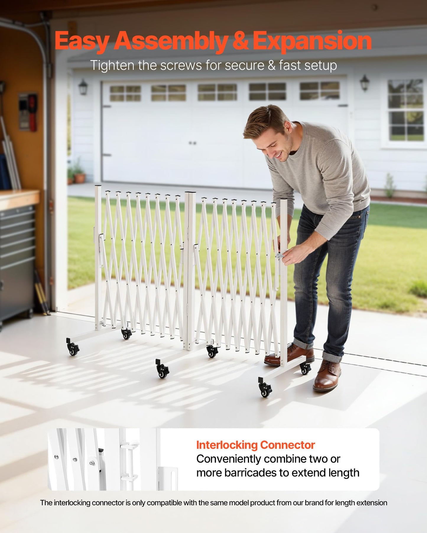 VEVOR Double Expandable Barricades, 18FT Expandable Safety Barrier, 0-180° Rotatable Mobile Barricade with Locking Casters, Portable Folding Security Gate Traffic Fence for Patio Garden Stairway