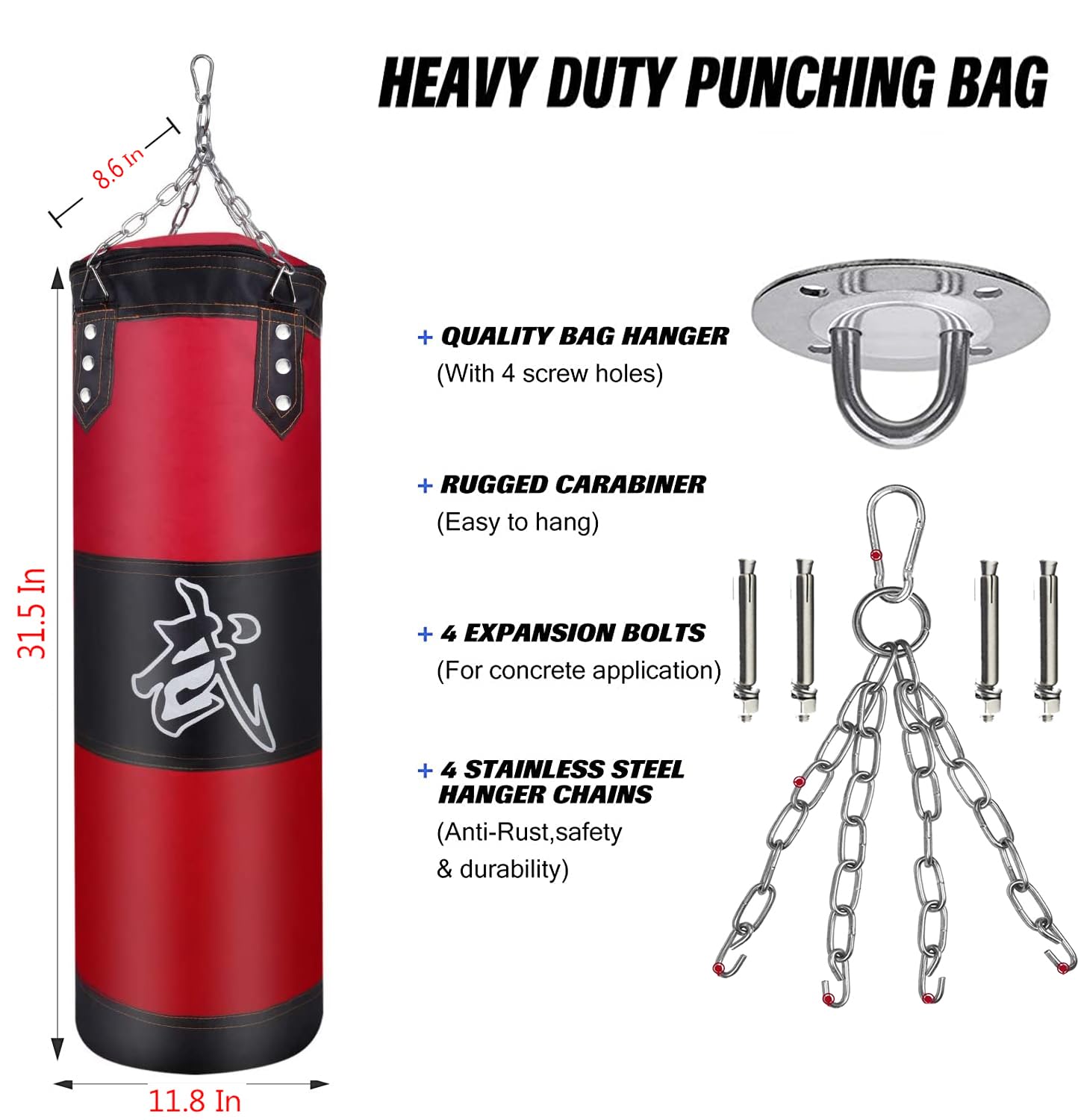 ZERUIDM Hanging Punching Bag Set Unfilled, Heavy Boxing Bag for Adults, Kickboxing Boxing Set with Hand Wraps, Punching Bag Hangers, for MMA Muay Thai Karate Taekwondo Training