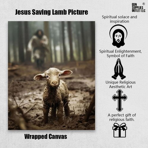GUN SUPPLIES OUTLET LLC Christian Wall Art - Jesus with Lamb Canvas Print | 8x10 Inch Religious Decor
