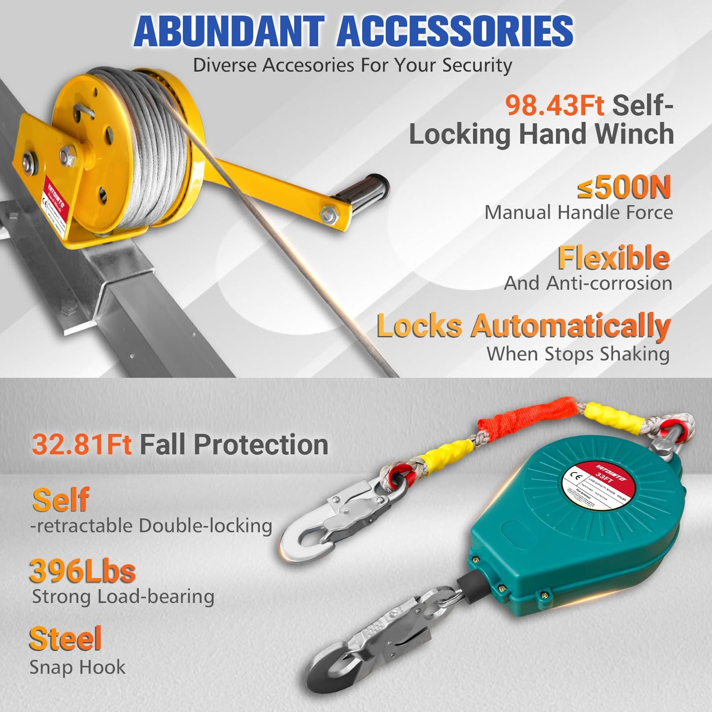YATOINTO Confined Space Tripod Kit,1200 lbs Lifting Winch,Confined Space Rescue Tripod with 4.4' to 7' Legs and 98' Cable,Traditional Confined Spaces with 32.8' Protection and Storage Bag