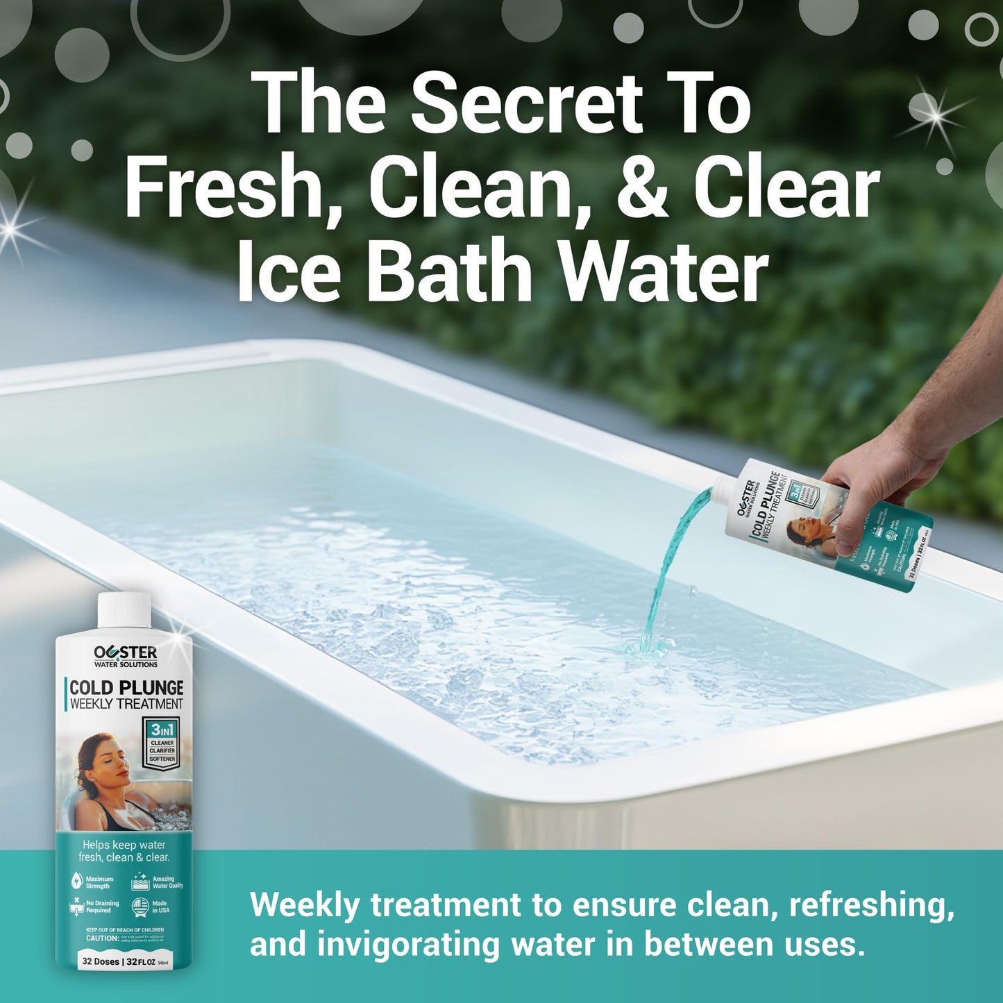 Bio Ouster 3in1 Weekly Cold Plunge Water Treatment - Cleaner, Clarifier, and Softener for Cold Plunge and Ice Bath - Water Stabilizer for Fresh, Crystal Clear Water - Made in USA (32oz)