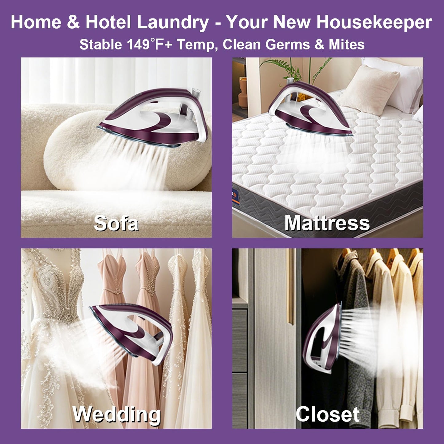 Martisan Steam Generator Iron for Clothes, LED Steam Station, 1800W Power, 8 Bar Max Pressure, 1.9L Water Tank, 550g/min Steam Burst, Auto Off, Ceramic Soleplate, Fast Wrinkle Removal, Purple